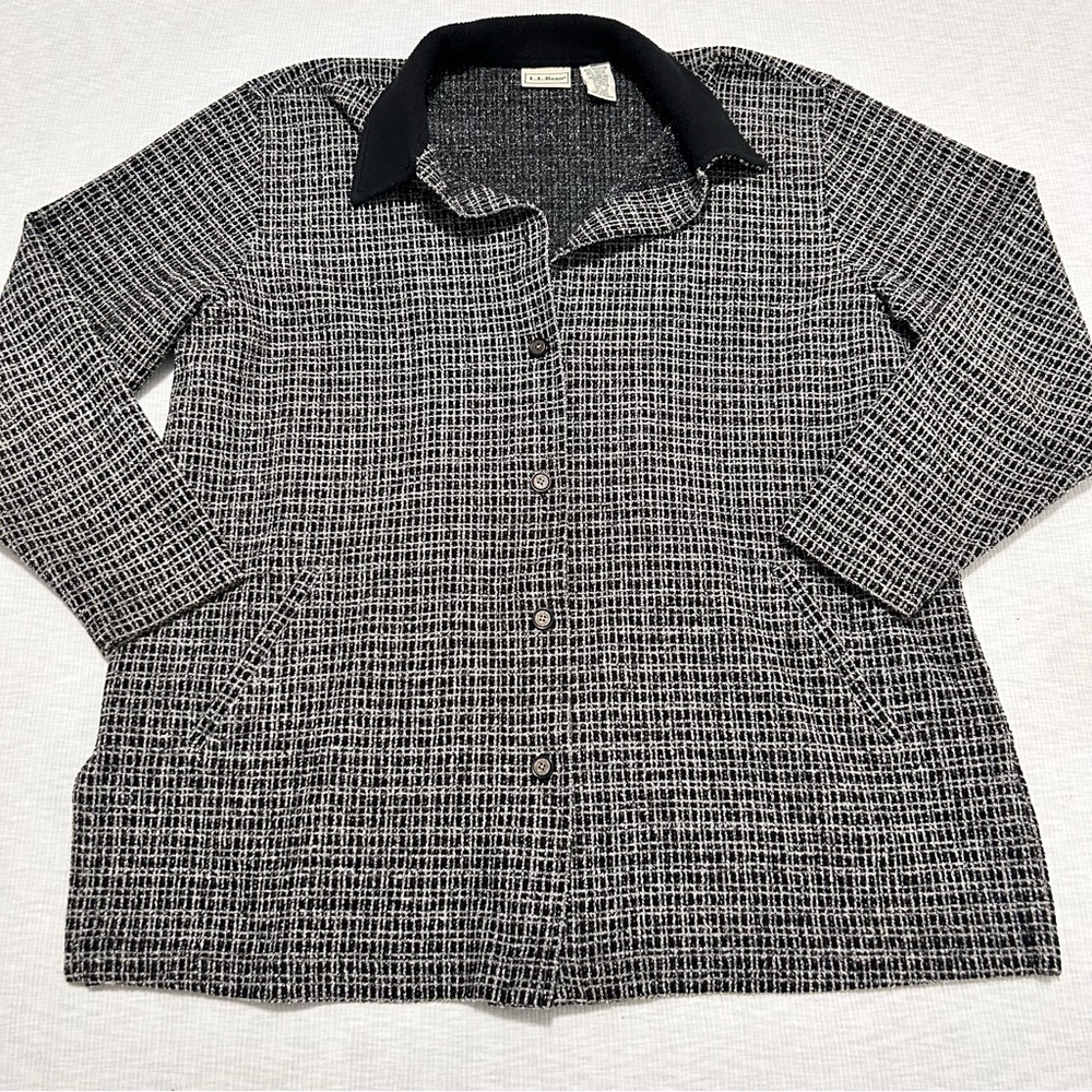 LL Bean Vintage Women’s Size Large Button Up Black White Plaid Top‎ Jacket Coat